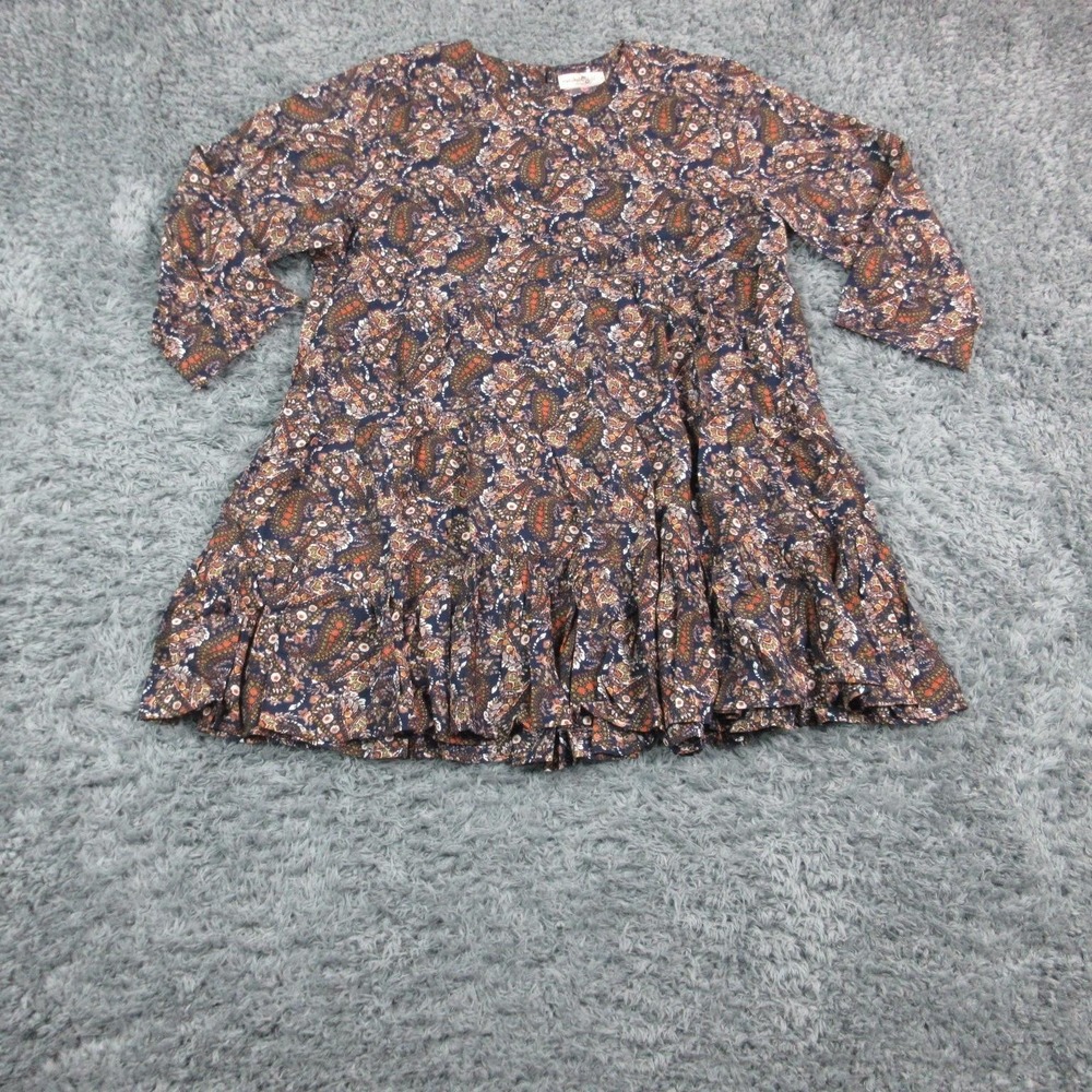 Natural Life Dress Womens Large Blue Paisley Ruffle Hem Boho 3/4 Sleeve NWT